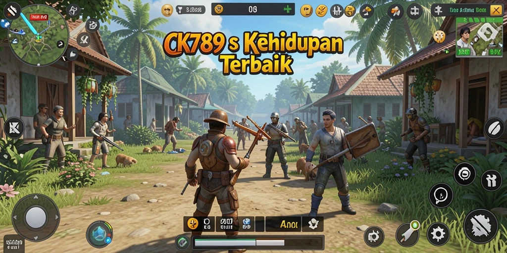 Screenshot CK789 menampilkan karakter menjalani aktivitas harian dalam game simulasi.