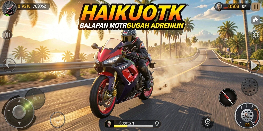 Gameplay HAIKUOTK menampilkan aksi balapan motor yang seru.