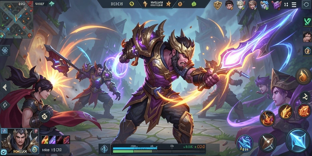 Screenshot gameplay HOKILUCK menampilkan aksi seru pertempuran MOBA.