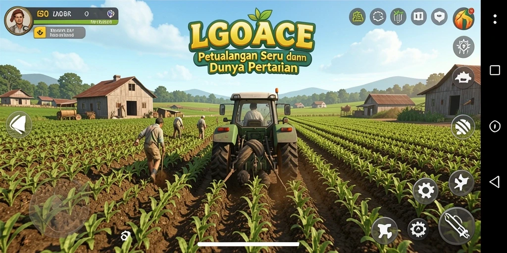 Tampilan gameplay seru dalam LGOACE yang menunjukkan aktivitas pertanian.