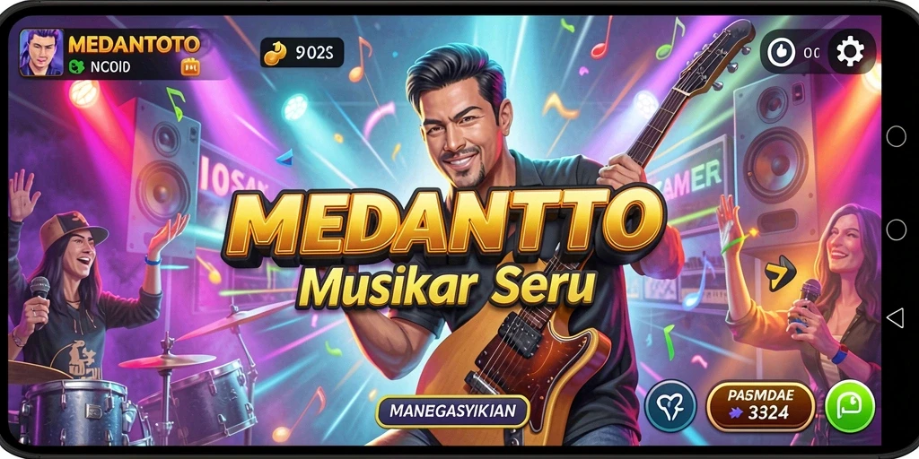 Tampilan gameplay <strong>MEDANTOTO</strong> dengan aksi bermain musik yang seru.