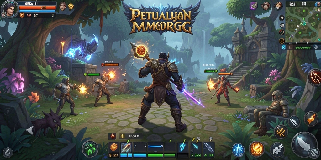 Tangkapan layar gameplay MEGA111 yang menampilkan pertarungan epik dalam dunia MMORPG.