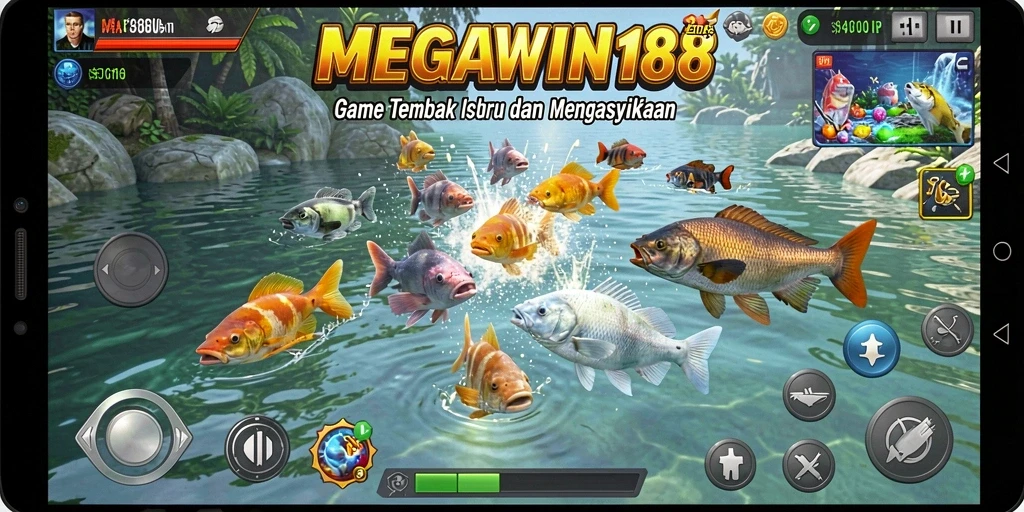 Tampilan gameplay MEGAWIN188 dengan aksi tembak ikan yang seru.