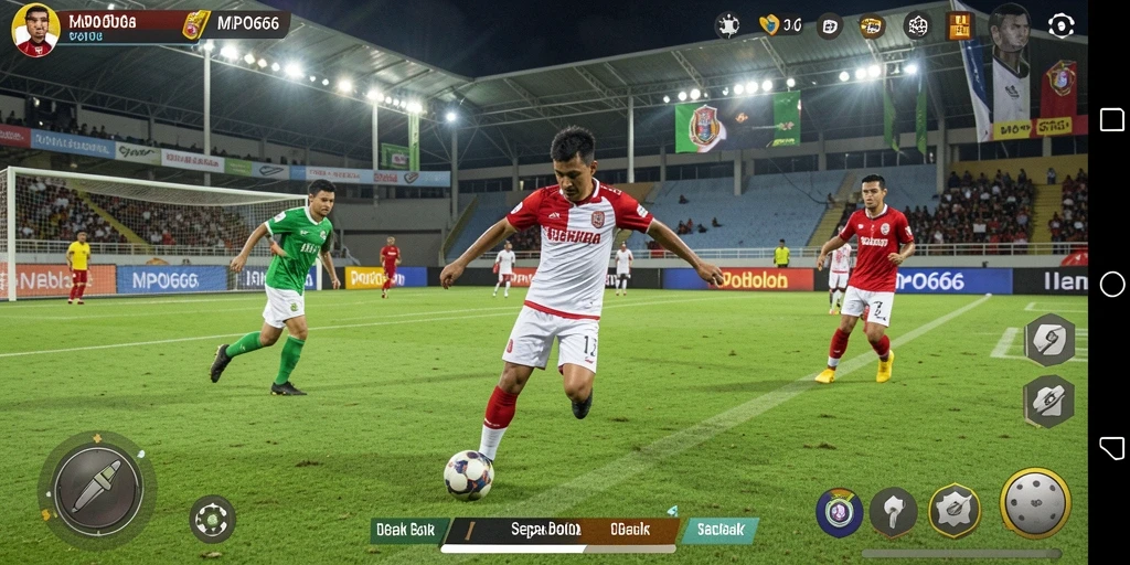 Tampilan gameplay menarik di lapangan sepak bola dengan pemain aktif.