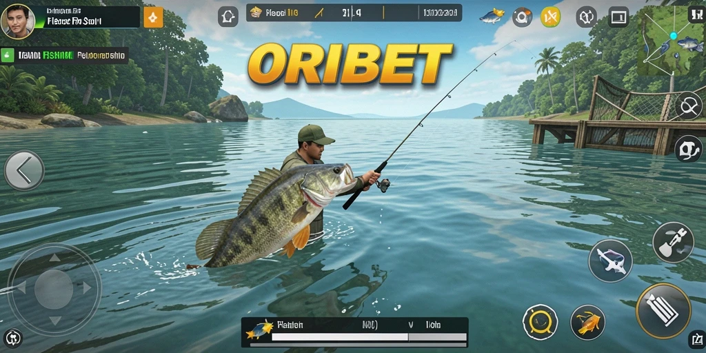 Screenshot gameplay memancing dari ORIBET yang menampilkan keindahan alam bawah laut.