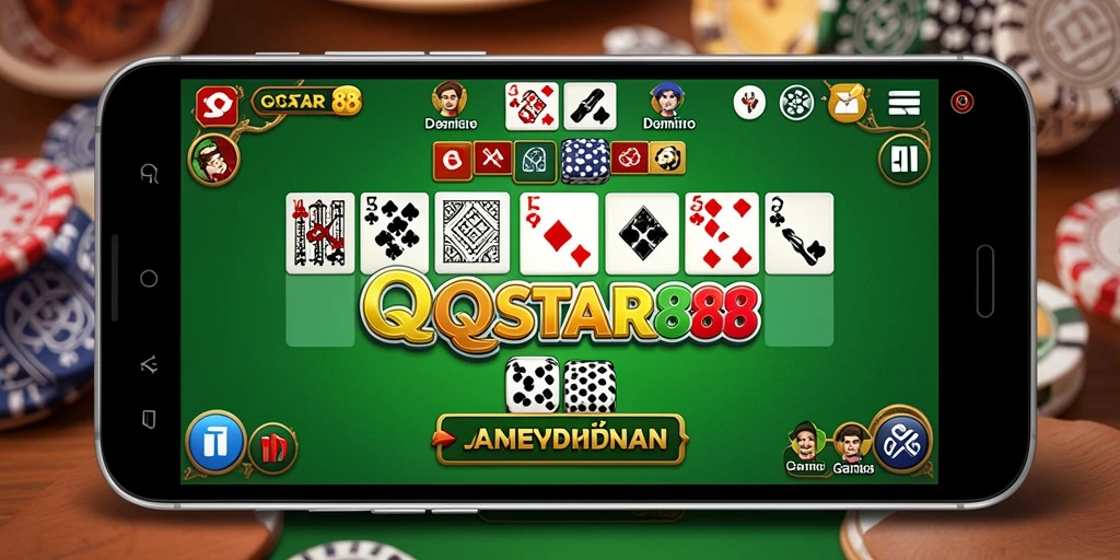 Screenshot utama QQSTAR88 menunjukkan keseruan gameplay Domino yang penuh warna.