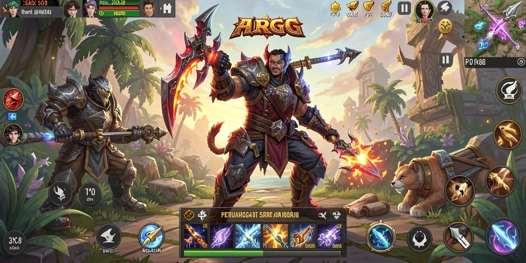 Screenshot menampilkan aksi seru dalam pertempuran RPG.