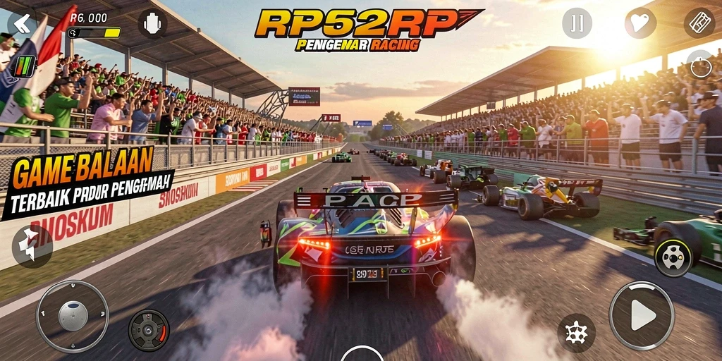 Screenshot gameplay RP62RP menunjukkan pertarungan balap yang intens.