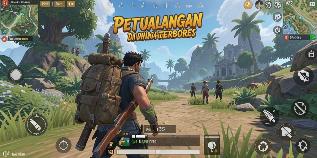 Screenshot gameplay X78 menampilkan petualangan di dunia terbuka.
