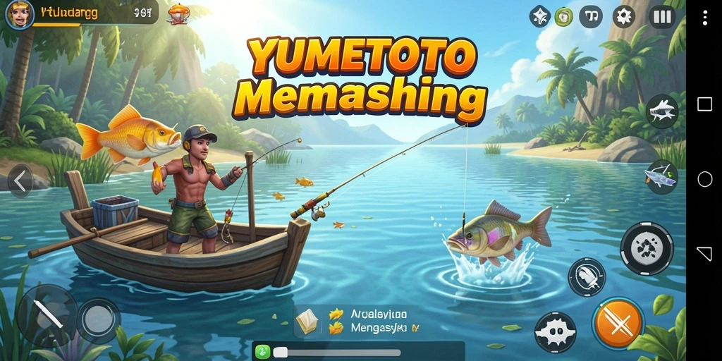 Tampilan gameplay yang menampilkan serunya memancing di YUMETOTO.