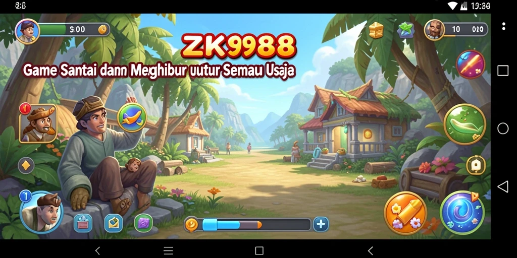 Screenshot gameplay ZK988 menampilkan suasana permainan yang ceria dan penuh tantangan.